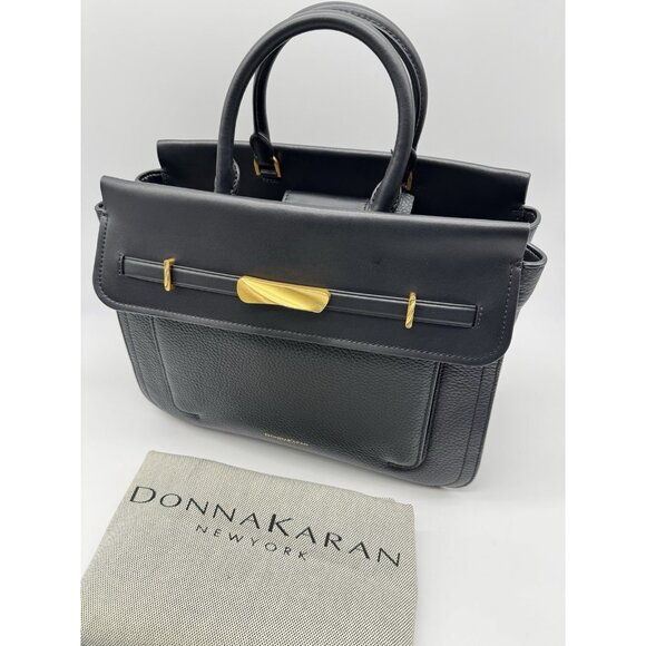 Donna Karan NY Oceanside leather women's large satchel bag -Black(No long strap) - Picture 12 of 12